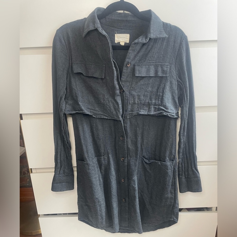 Grey linen pocketed Billy Reid shirt dress